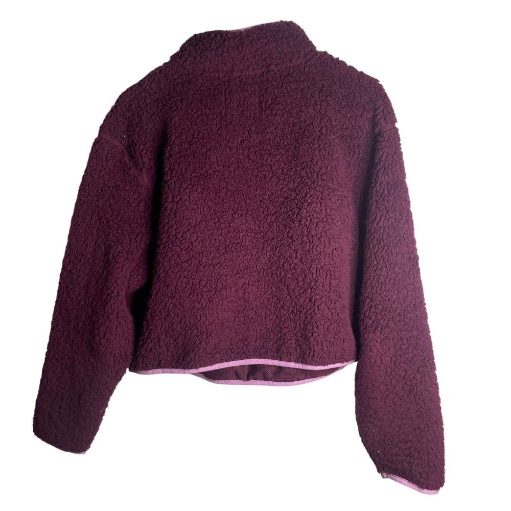 Champion Faux Sherpa Cropped 1/4 Zip Sweater Women M Purple Pullover Shirt - Picture 2 of 6